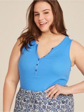 Maurices Bright Blue Ribbed Henley Tank Top - Women